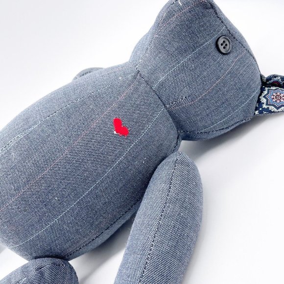 Vintage Handmade Jointed Teddy Bear Pinstripe Paisley Pattern Daddy Bear Inc Tag - Picture 10 of 12